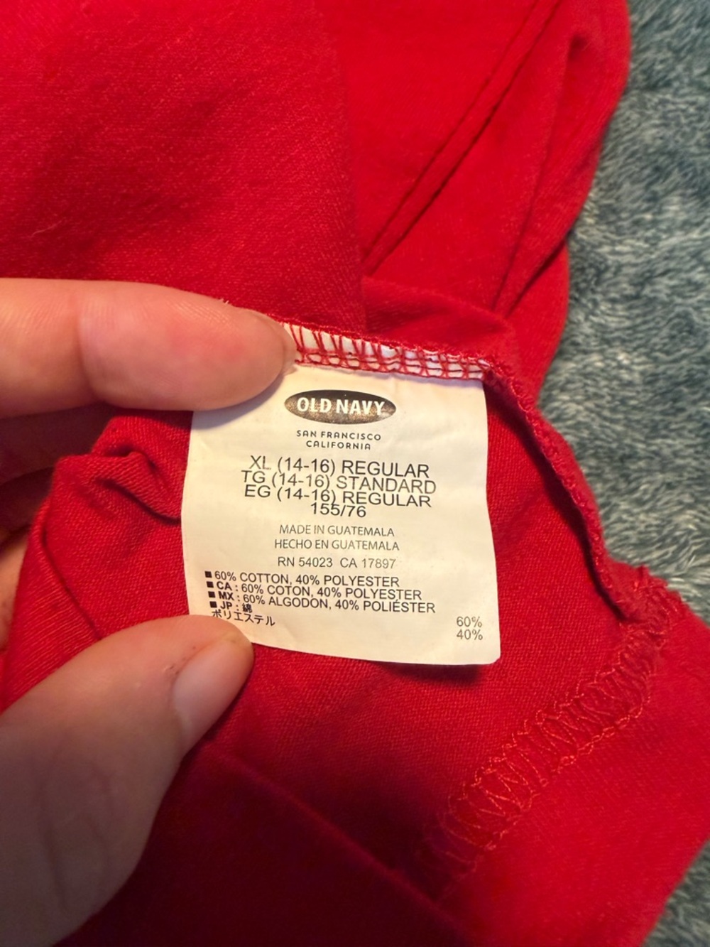 Old Navy Kid's‎ Long Sleeve Red Tee Size XL - Picture 5 of 6